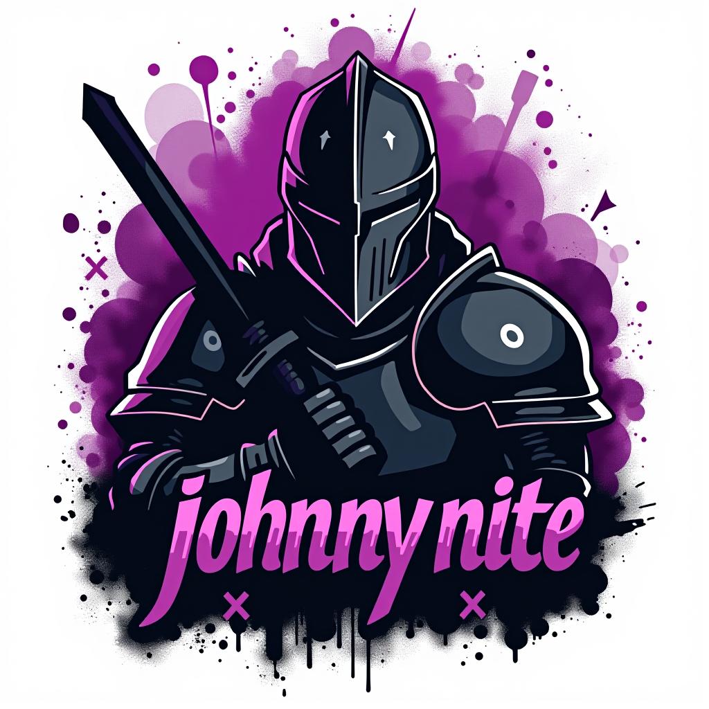  design a logo, in a realism style. knight black and purple graffiti, with the text 'johnny nite '.