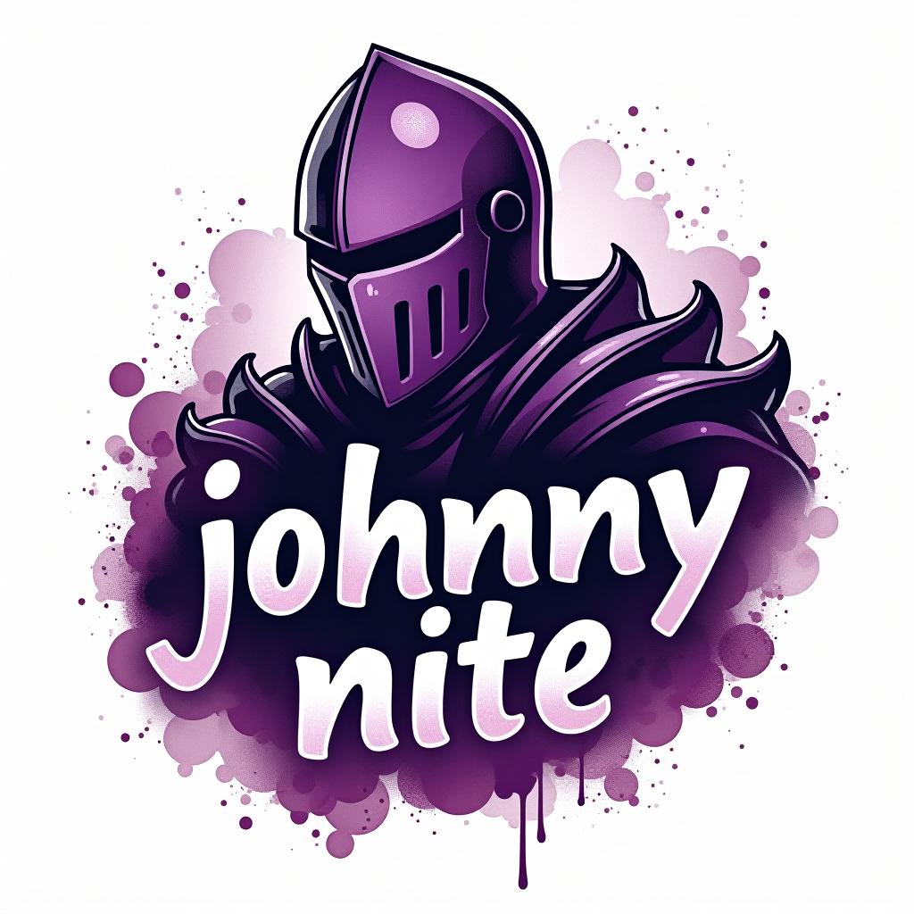  design a logo, in a watercolor style. knight graffiti purple and black, with the text 'johnny nite'.