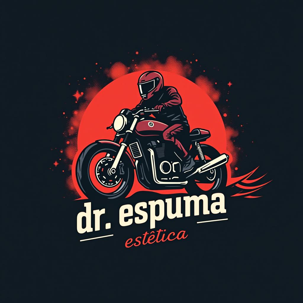  design a logo, lava jato com uma moto e um jato em fundo redondo e escrito estética dr. espuma, with the text 'estética dr. espuma '.