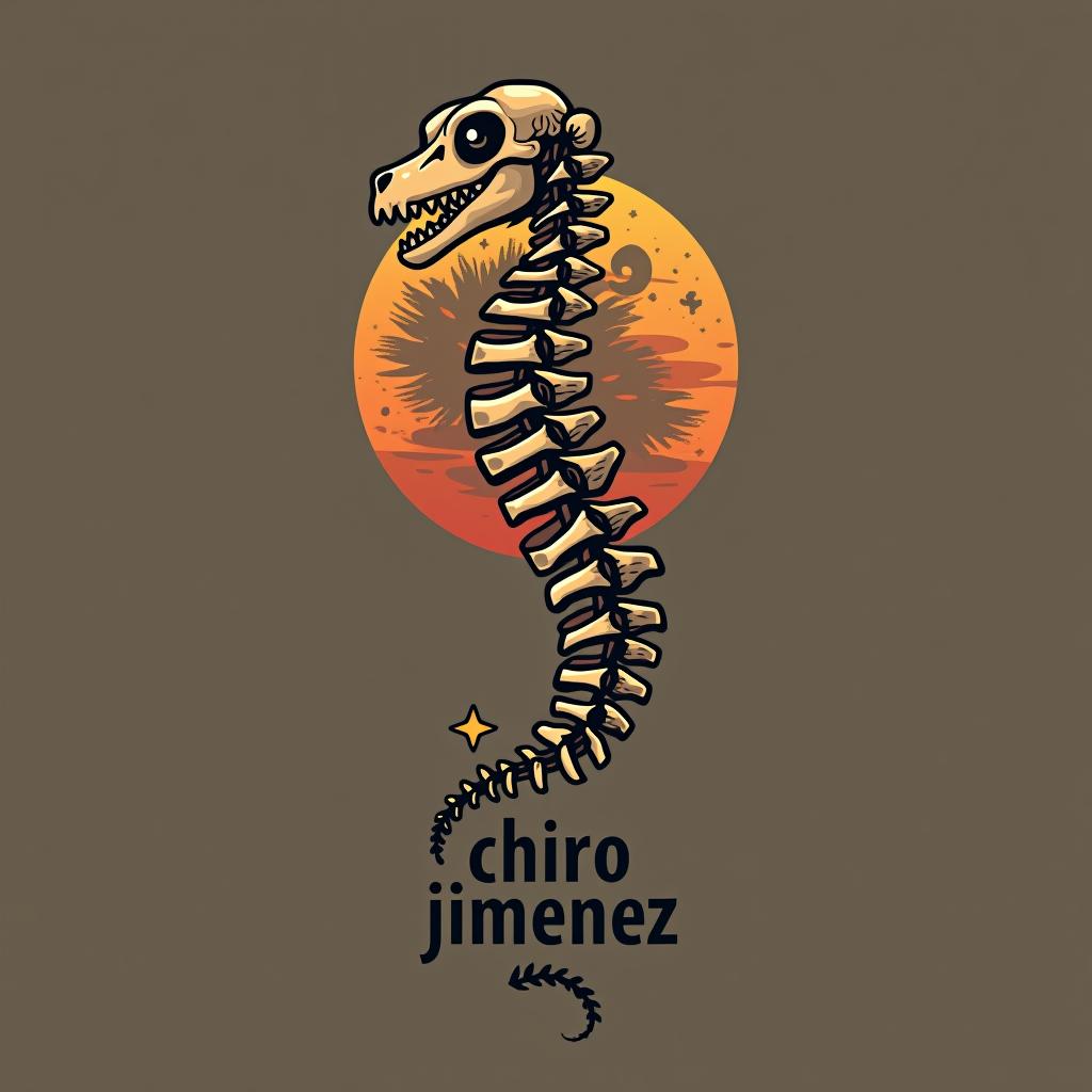  design a logo, dibuja una columna vertebral animada con alas moradas , with the text 'chiro jimenez '.