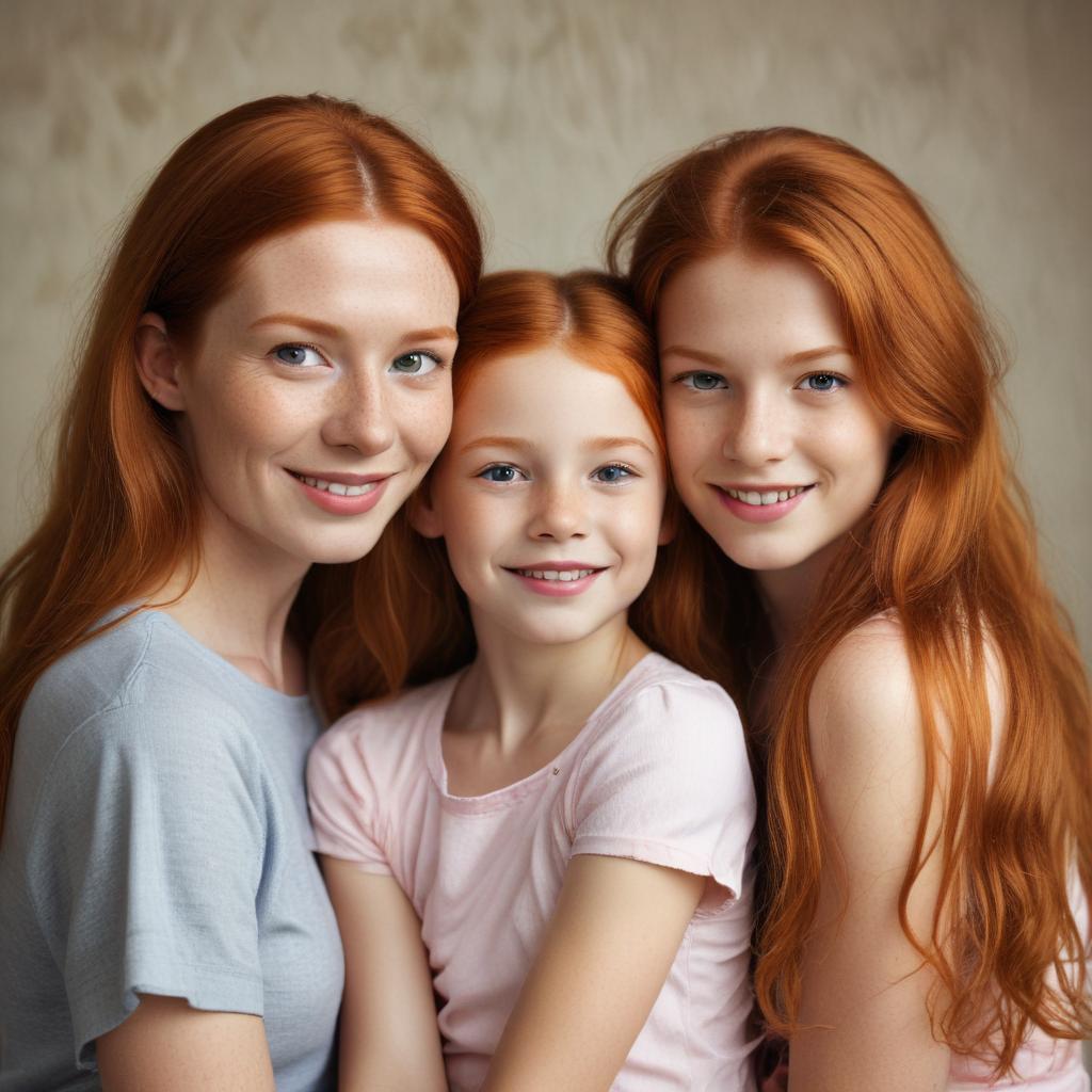 ginger woman with 8 year old daughter and 13 year old daughter