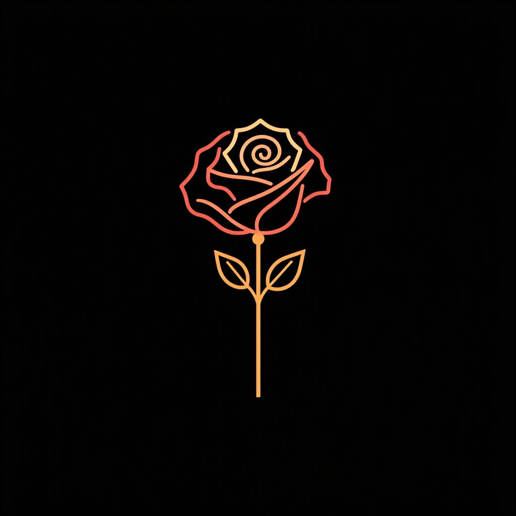  design a logo, minimal line logo of a rose, vector, gold lines and black background