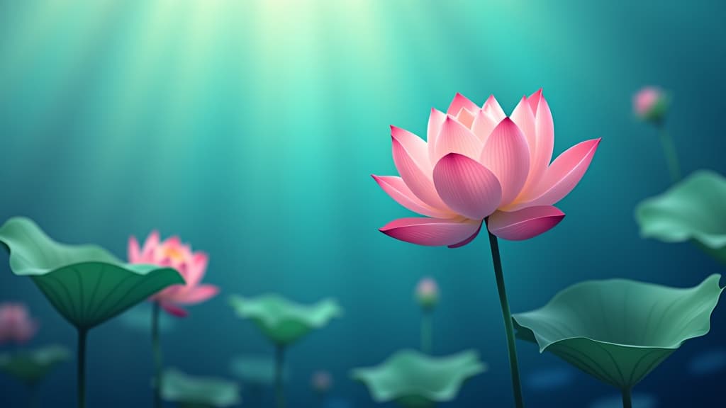  a beautiful lotus blooming in an ocean with a cartoonish background looks realastic