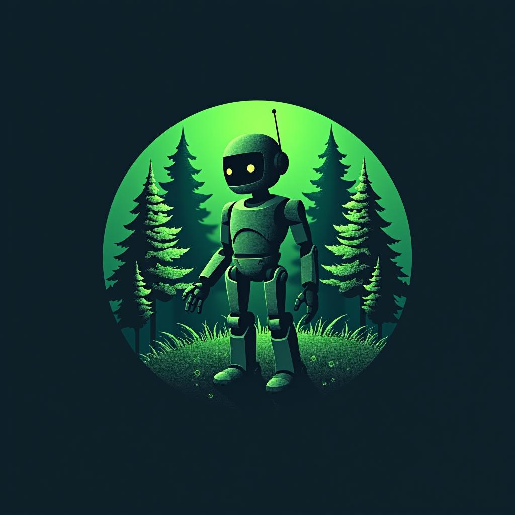  circle bushes logo using robot and trees for a tech company "techo"