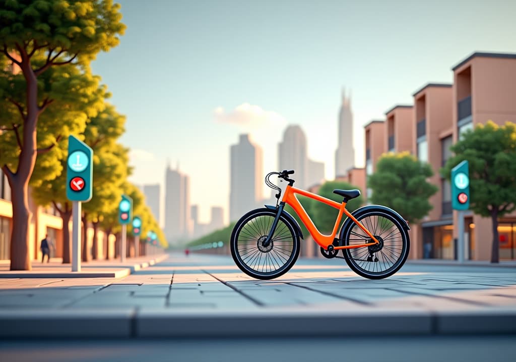  futuristic urban mobility concept 3d illustration of bikesharing and pedestrian friendly cityscape with copy space