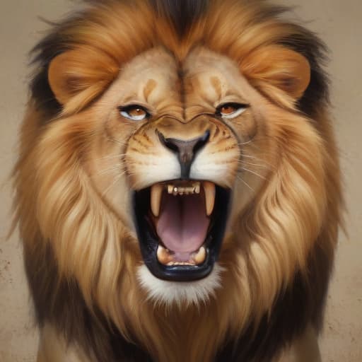 Lion roaring with no background in Oil painting style