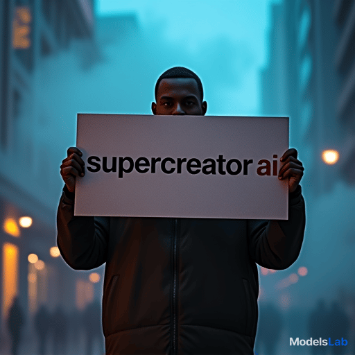  man holding sign saying "supercreator.ai" hyperrealistic, full body, detailed clothing, highly detailed, cinematic lighting, stunningly beautiful, intricate, sharp focus, f/1. 8, 85mm, (centered image composition), (professionally color graded), ((bright soft diffused light)), volumetric fog, trending on instagram, trending on tumblr, HDR 4K, 8K