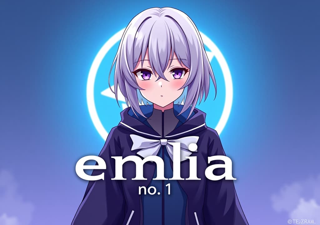  good quality, high quality, a poster style profile picture for a telegram group management bot featuring emilia from re:zero. emilia is depicted with her silver hair and purple eyes, standing confidently with a stylized telegram icon behind her. the background blends telegram’s blue gradient with subtle purple hues. the text "emilia no.1 telegram group management bot" in anime sytle font is prominently displayed at the bottom in bold, modern font, with a small tag underneath, creating a sleek and professional look.