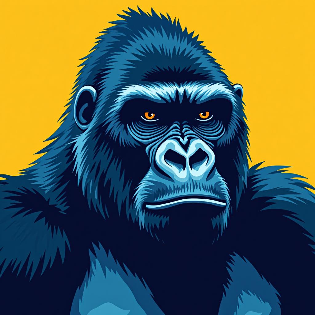  a blue gorilla with a yellow background