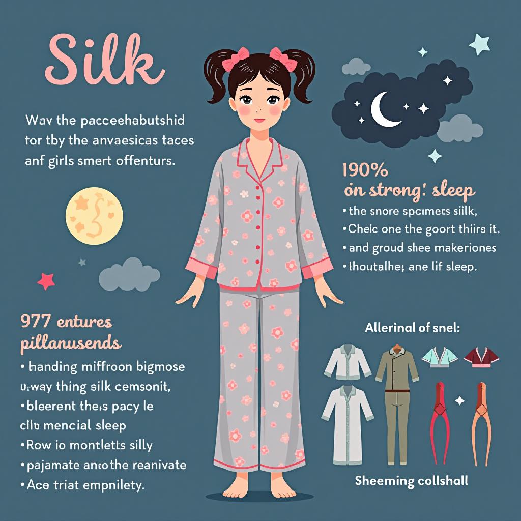  i have a store of silk pajamas for girls, made from artificial silk. i need an infographic highlighting the advantages of silk and its differences from other materials. that silk ensures a strong sleep and that the pajamas are fashionable.