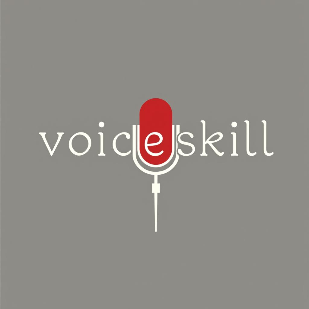  logo for a vocal studio called "voiceskill." the design should convey freedom, using white and red colors, with a focus on music and minimalism.