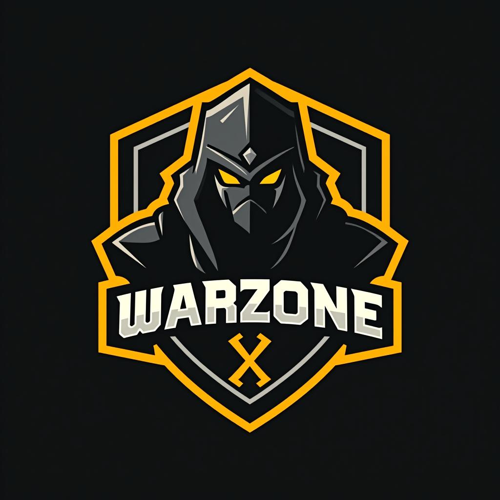  design a logo, esports logo, warrior theme, with text ‘warzone’, black and yellow color