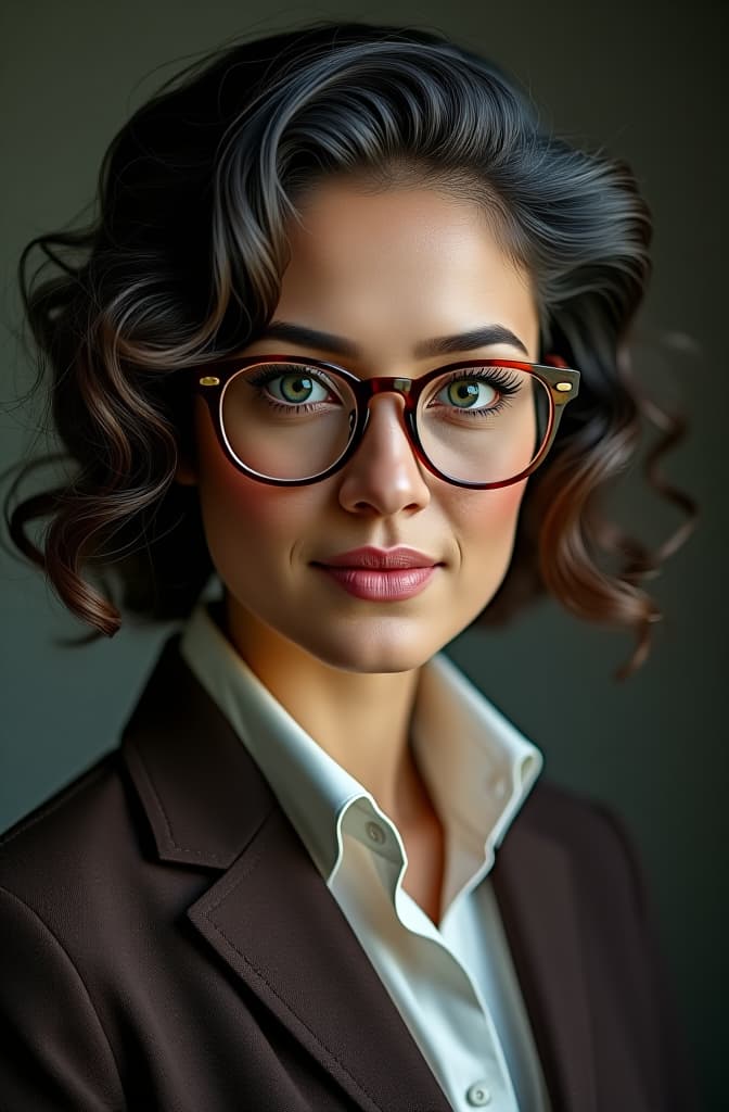  professora com oculos e cabelo curto mais velha hyperrealistic, full body, detailed clothing, highly detailed, cinematic lighting, stunningly beautiful, intricate, sharp focus, f/1. 8, 85mm, (centered image composition), (professionally color graded), ((bright soft diffused light)), volumetric fog, trending on instagram, trending on tumblr, HDR 4K, 8K