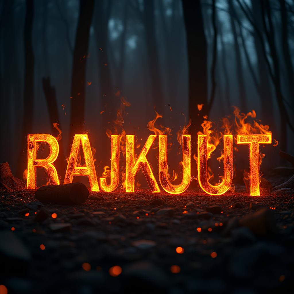  good quality, high quality, "akhilesh rajput" in glowing embers , in capital letter, formed out of burning firewood, flames the text radiates heat and light in a dark, nighttime forest setting. the background features flickering shadows of trees, while warm, dominate the scene with a sense of rainbow color and mystery. hyperrealistic, full body, detailed clothing, highly detailed, cinematic lighting, stunningly beautiful, intricate, sharp focus, f/1. 8, 85mm, (centered image composition), (professionally color graded), ((bright soft diffused light)), volumetric fog, trending on instagram, trending on tumblr, HDR 4K, 8K