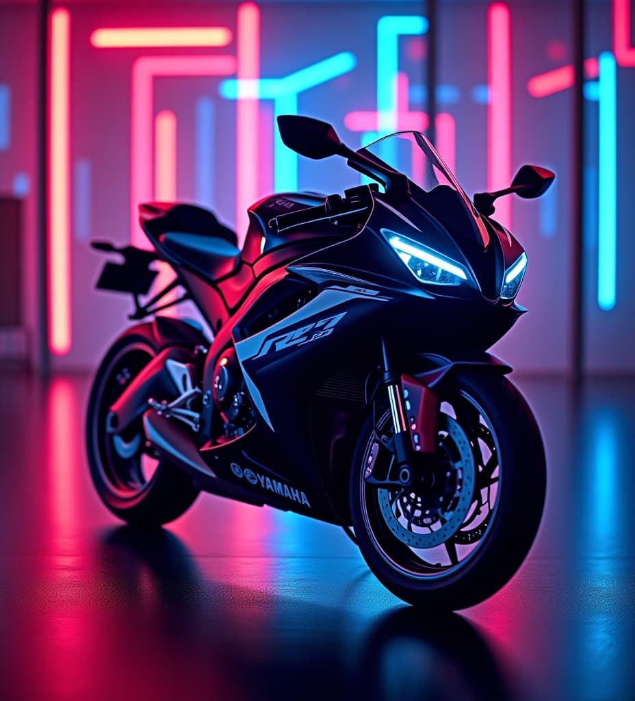  yamaha r7, cyberpunk neon background. neon lights