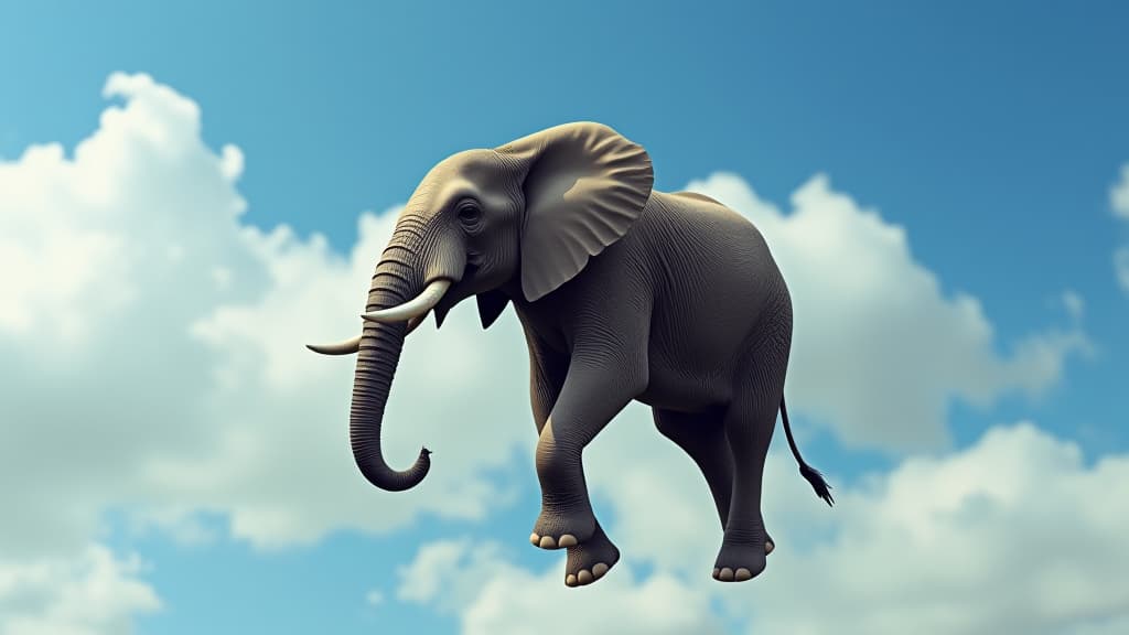  elephant flying in the sky,