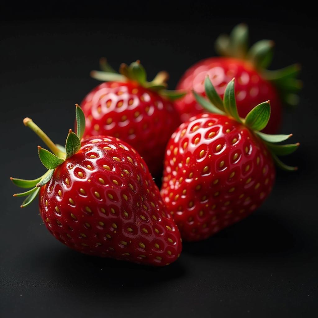  fresh strawberries start to rot a bit when touching other strawberries on a black background. hyperrealistic, full body, detailed clothing, highly detailed, cinematic lighting, stunningly beautiful, intricate, sharp focus, f/1. 8, 85mm, (centered image composition), (professionally color graded), ((bright soft diffused light)), volumetric fog, trending on instagram, trending on tumblr, HDR 4K, 8K