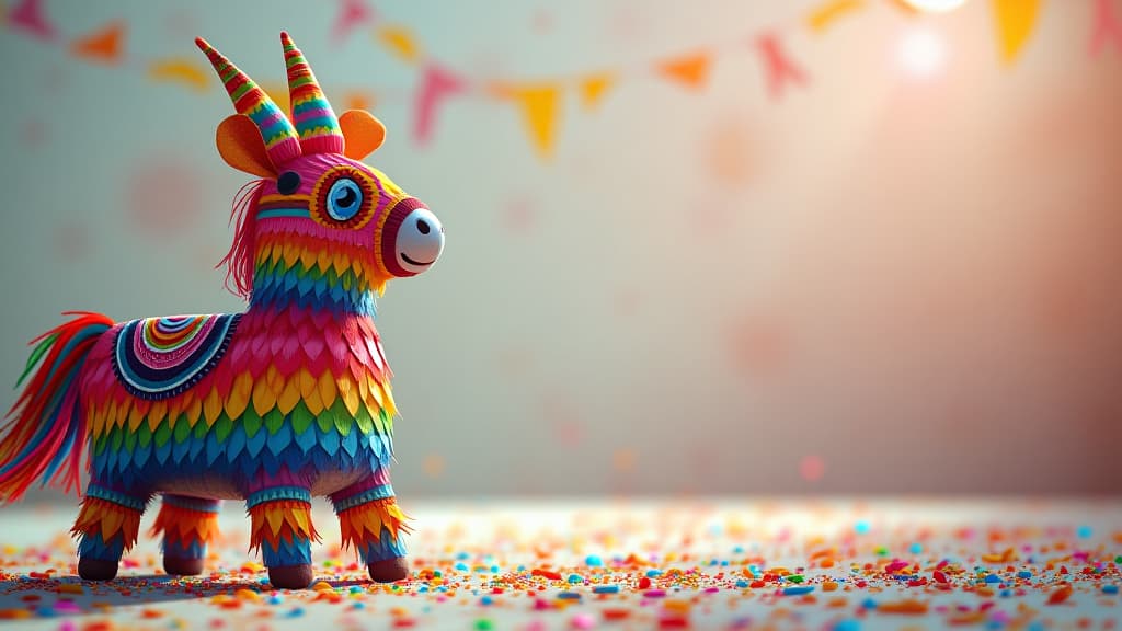  mexican piñata for birthday or cinco de mayo with sprinkles space for text on cards or invitations, high quality, high details, hd, perfect composition, 4k epic detailed, highly detailed, sharp focus, high resolution