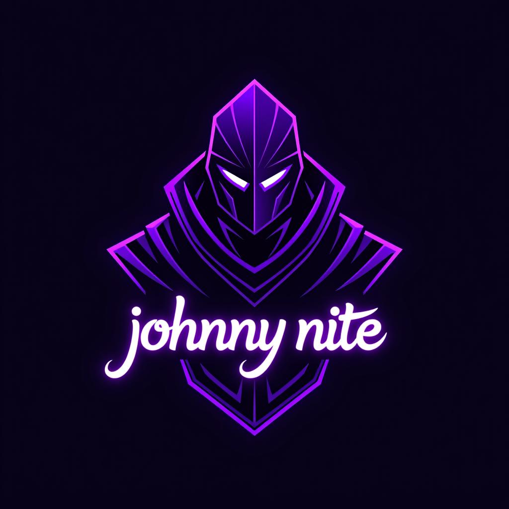  design a logo, in a origami style. knight gaming graffiti purple and black, with the text 'johnny nite'.