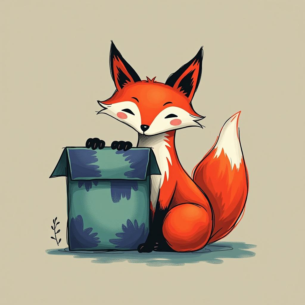  a fox and a box, (logo), creative, unique, abstract, colorful, hand drawn, brush strokes, freeform shapes, expressive, playful