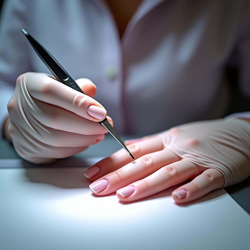  the nail technician sterilizes the tools.