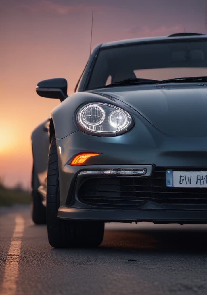 voiture avec phare qui s'allume highly detailed,studio lighting,professional,vivid colors, cinematic lighting, HDR, UHD, 4K, 8k, 64K