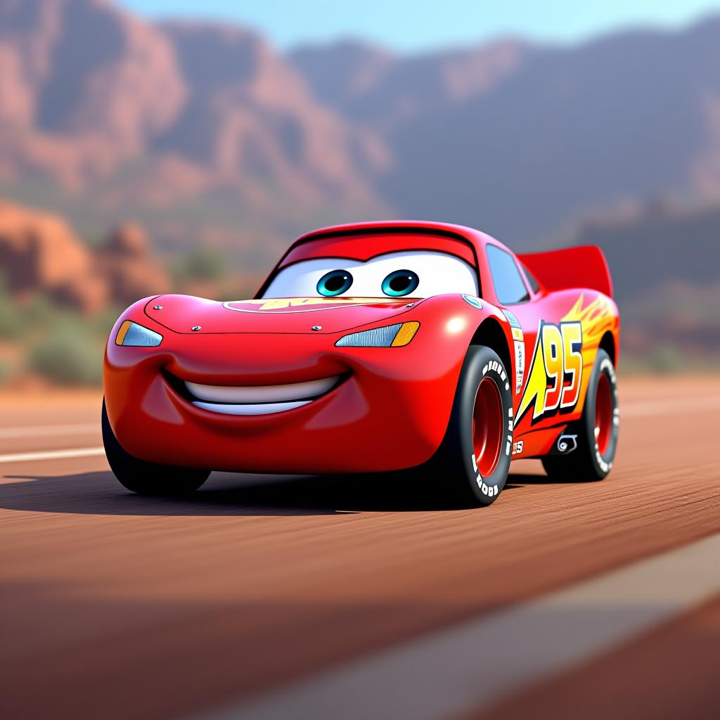  pixar movie car mcqueen. text under car ko chow, (logo:1.15), hq, hightly detailed, 4k