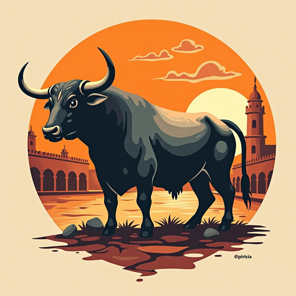  design a logo, un toro pillando a un chico ennuna plaza de toros