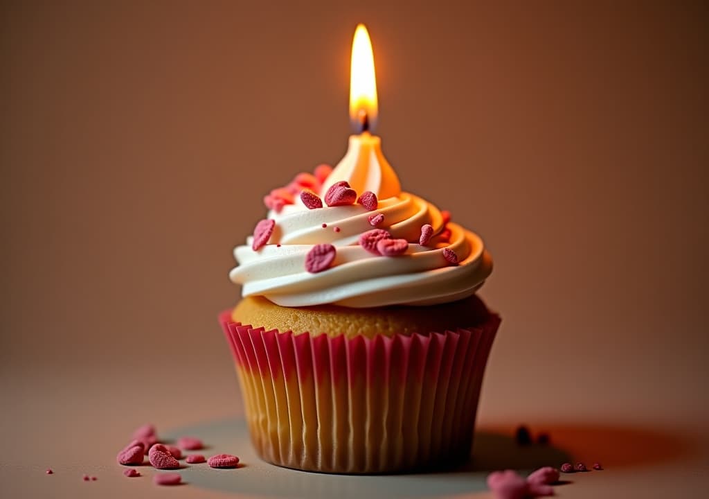  a cupcake with a lit candle