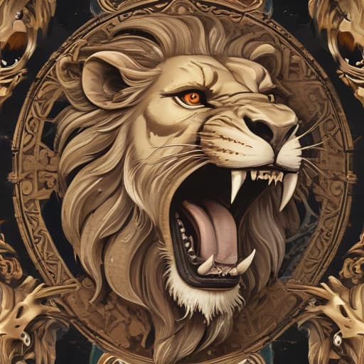 Lion roaring in Mythological style