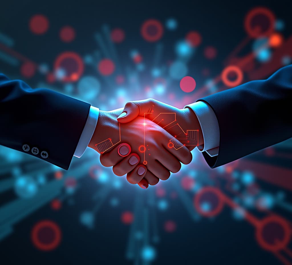  handshake in digital futuristic style. the concept of partnership