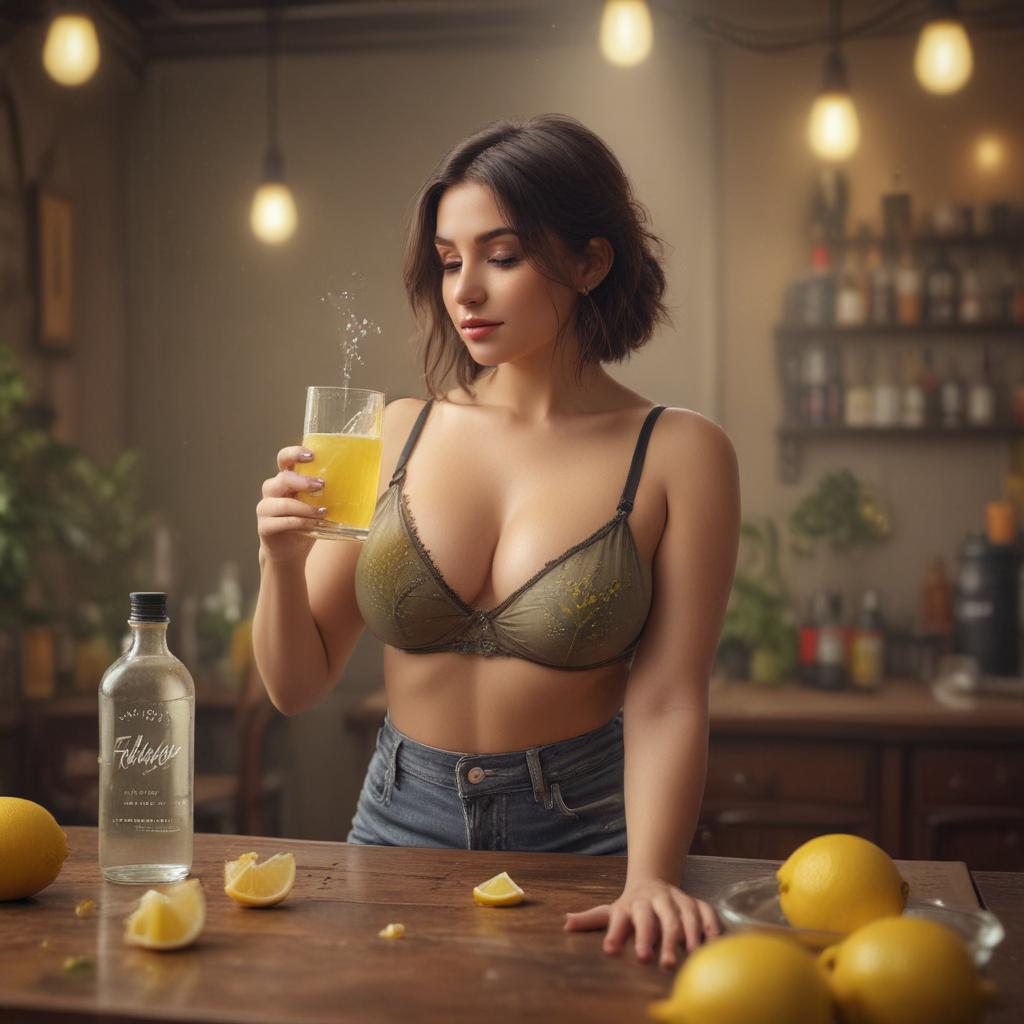 A drink with a lot of liquid and the word lemon on it beautiful, lovely, sexiest big breast, sexiest big butt, horny, short hair, creative, detailed, perfume, beloved, wild, fat, pure, chubby, waring short, Indian girls, background add more girls. hyperrealistic, full body, detailed clothing, highly detailed, cinematic lighting, stunningly beautiful, intricate, sharp focus, f/1. 8, 85mm, (centered image composition), (professionally color graded), ((bright soft diffused light)), volumetric fog, trending on instagram, trending on tumblr, HDR 4K, 8K