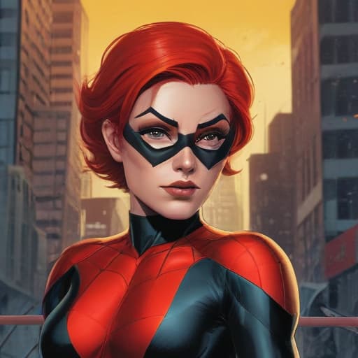 Spider woman with short red hair in marvel comics style