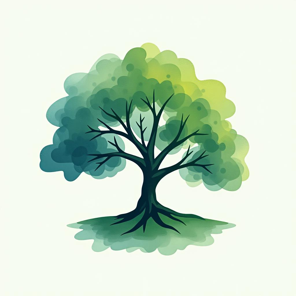  design a logo, watercolor style, logo of a tree, green and blue