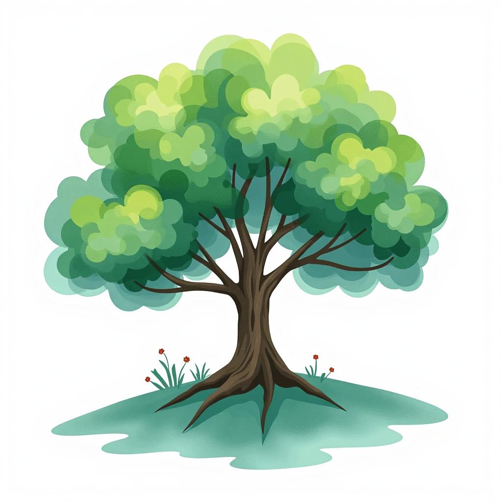  design a logo, watercolor style, logo of a tree, green and blue