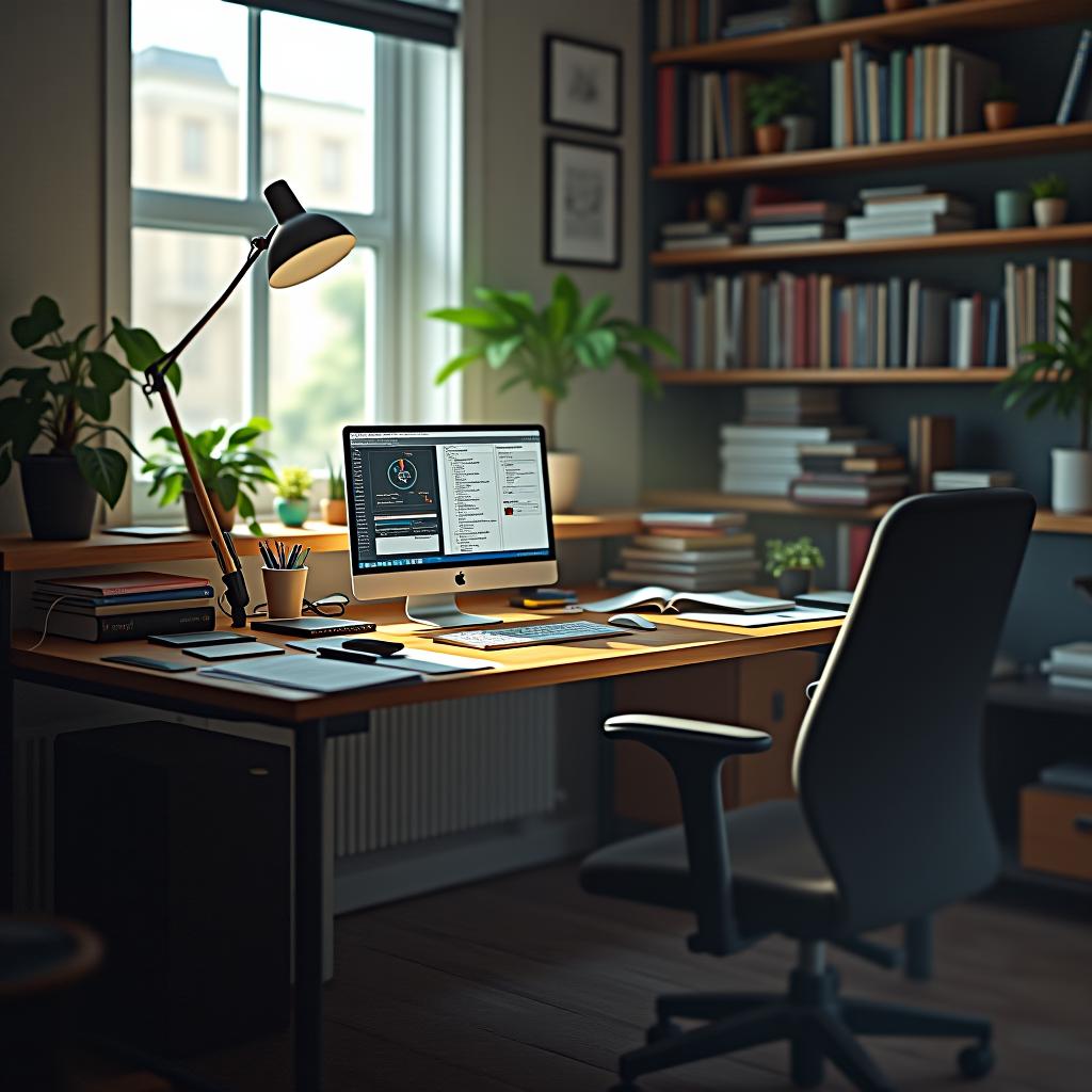  a workspace, a desk, and chaos on the desk.