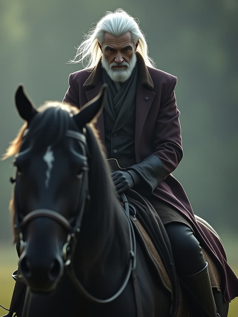  یک مرد با پوست سفید روی یک اسب سیا a man with white skin on a black horse hyperrealistic, full body, detailed clothing, highly detailed, cinematic lighting, stunningly beautiful, intricate, sharp focus, f/1. 8, 85mm, (centered image composition), (professionally color graded), ((bright soft diffused light)), volumetric fog, trending on instagram, trending on tumblr, HDR 4K, 8K