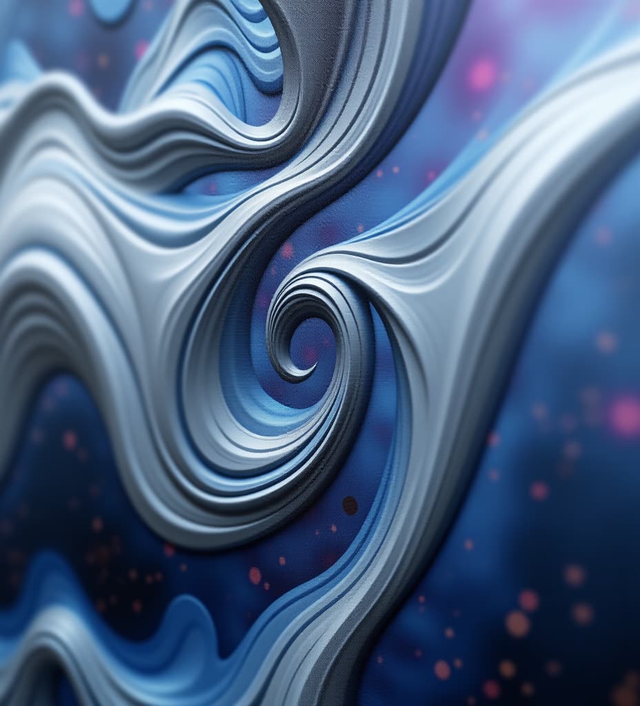  a close up of a painting on a wall, zaha hadid octane highly render, silver and blue color schemes, purplish space in background, stylized dynamic folds, alex grey and romero ressendi, dark blurry background, on a canva, möbius, blue ray screenshot, gray anthropomorphic, photographic print a group of people that are flying through the air, fractal chaos background, unstirred paint, dariusz zawadz masterpiece, 21:9, 64 bit realistic painting, by mustafa rakim, angular, digital award winning artwork, 3dexcite, inspired by kandinsky a close up of a painting on a wall, swirling paint colors, macoto takahashi, sold at an auction, by zaha hadid, james nares, similar to the bifrost, simon birch, inspired by shen shichong, rayman, hyper realis