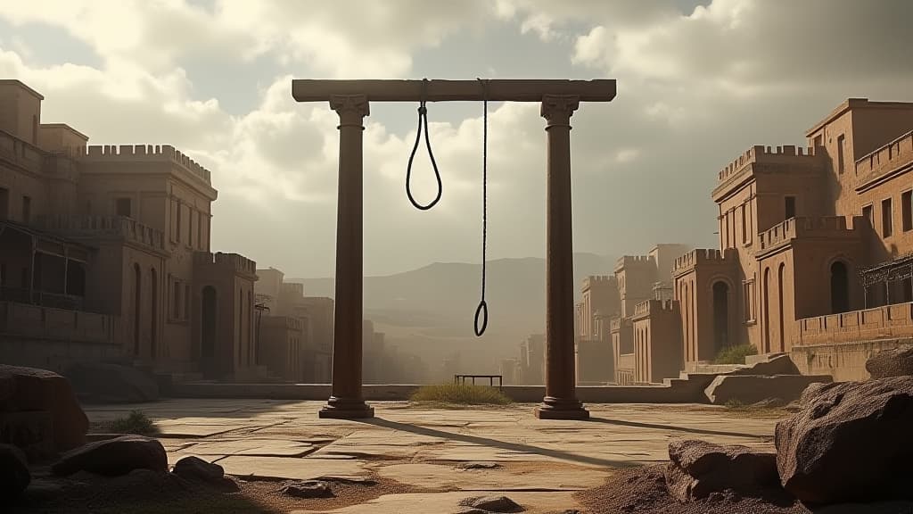  an empty gallows prepared in a city from biblical times