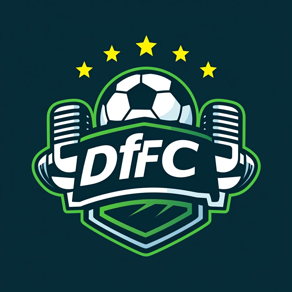  design a logo, "crear un logo que represente nuestra cuenta de youtube enfocada en contenido relacionado con eafc, podcast, reviews del juego y jugadores del mismo. incluir las iniciales de los creadores (j, f y n) de forma creativa. incorporar elementos como un balón de fútbol, un micrófono y estrellas para representar podcast, reviews y calidad respectivamente. utilizar una paleta de colores energética con tonos de verde, azul y blanco, y una tipografía moderna con un ligero toque deportivo. el logo debe transmitir dinamismo, pasión por el fútbol y modernidad. se valora la originalidad y la capacidad de representar claramente nuestra temática de contenido."