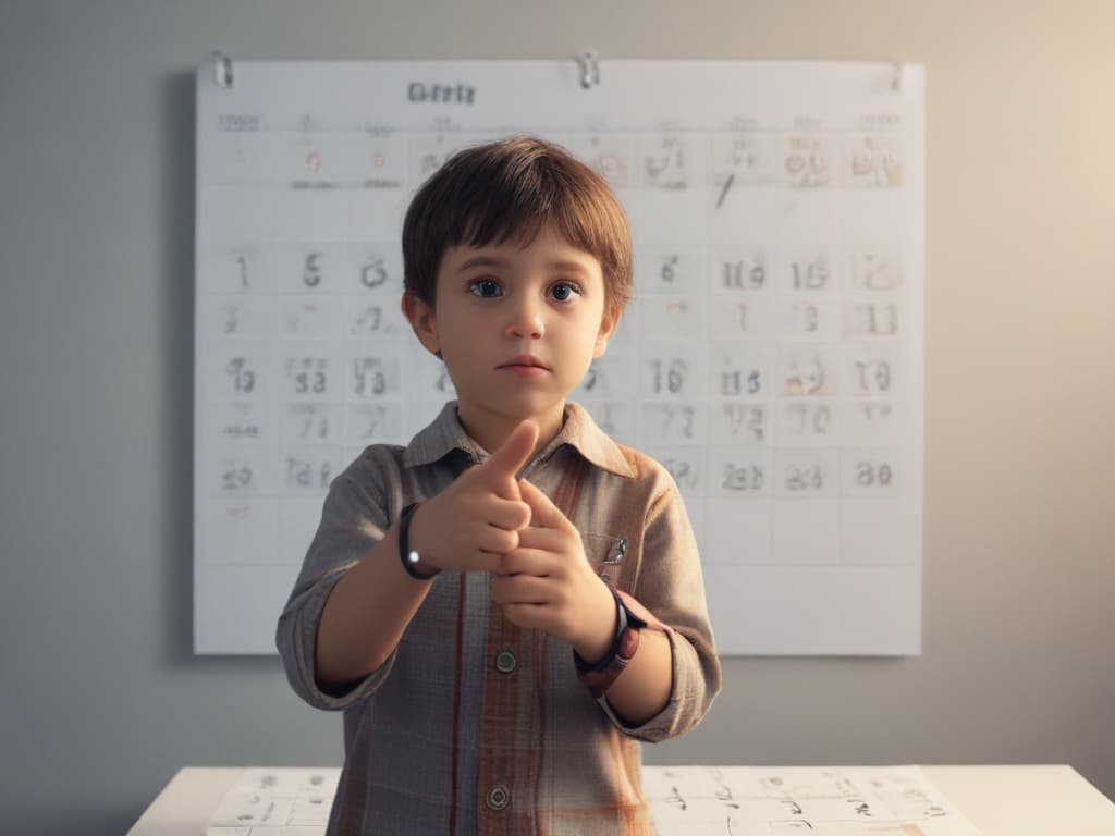 ultra realistic ((ultra realistic ((a child pointing to a calendar and saying 'it's today!')))) hyperrealistic, full body, detailed clothing, highly detailed, cinematic lighting, stunningly beautiful, intricate, sharp focus, f/1. 8, 85mm, (centered image composition), (professionally color graded), ((bright soft diffused light)), volumetric fog, trending on instagram, trending on tumblr, HDR 4K, 8K