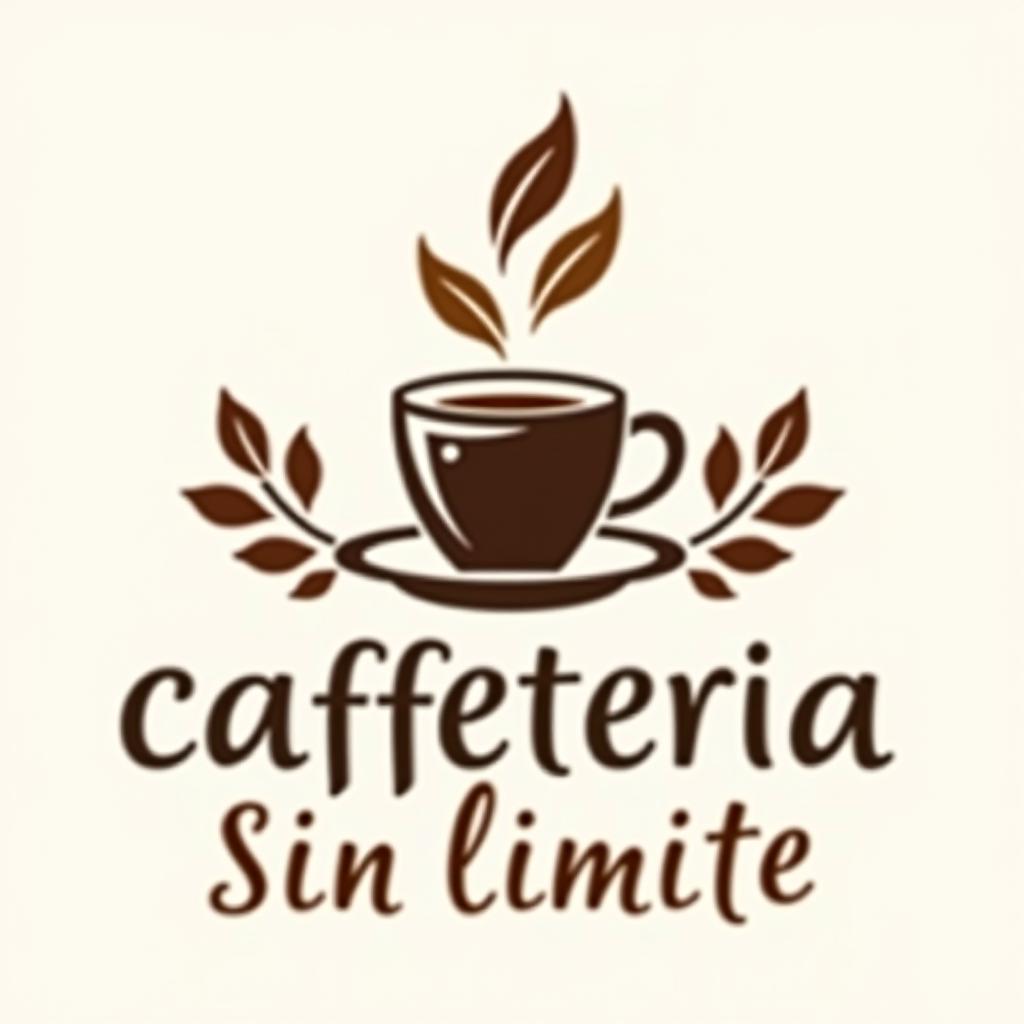  design a logo, quiero usar tonos de cafe, que tenga una taza y unas ramas de café , with the text 'cafeteria sin limite '.