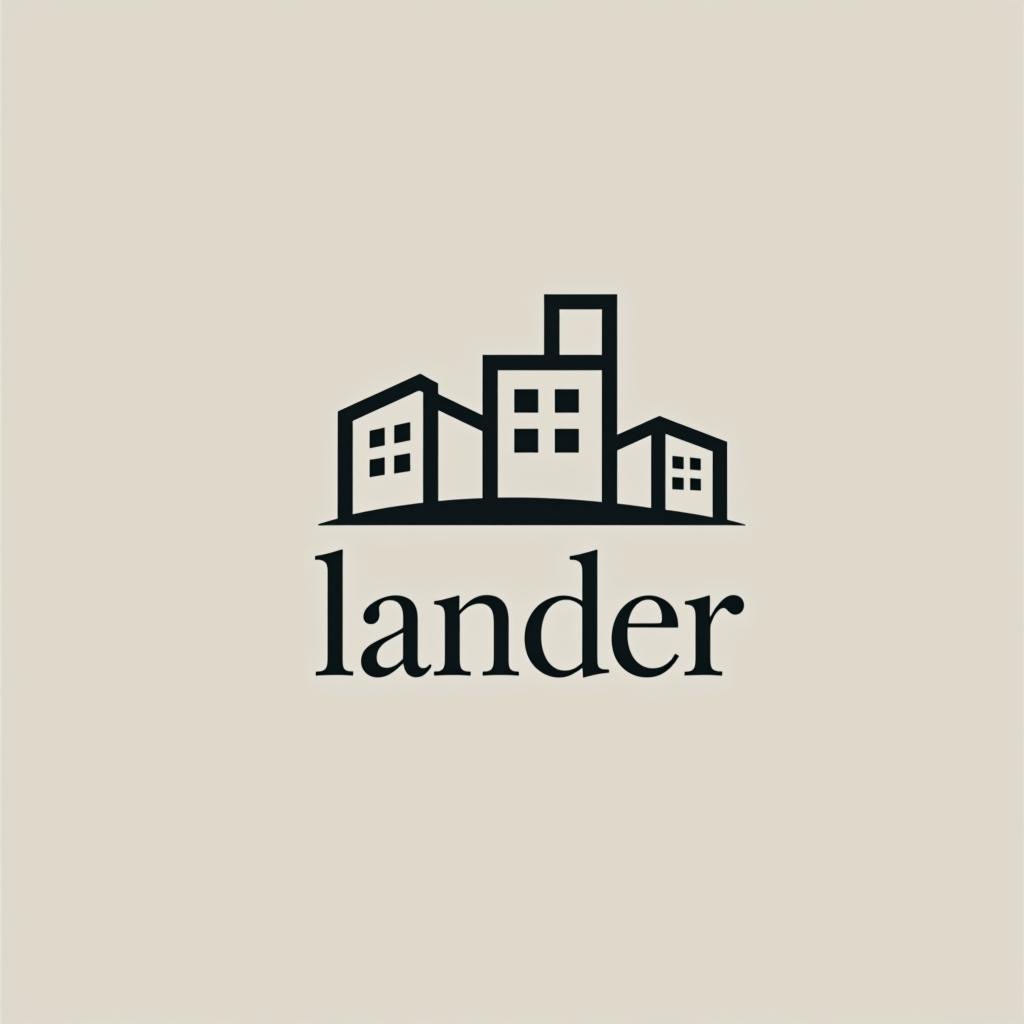  logo, minimal line logo in the theme of real estate, with the text ‘lander’