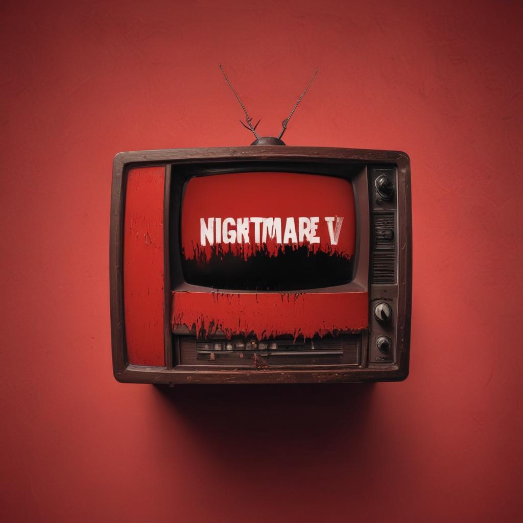 Profile photo of a horror channel with the name “ Nightmare TV “ Red background No character Retro style