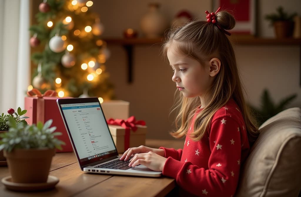  new year online shopping. girl sits and orders online purchases {prompt}, maximum details