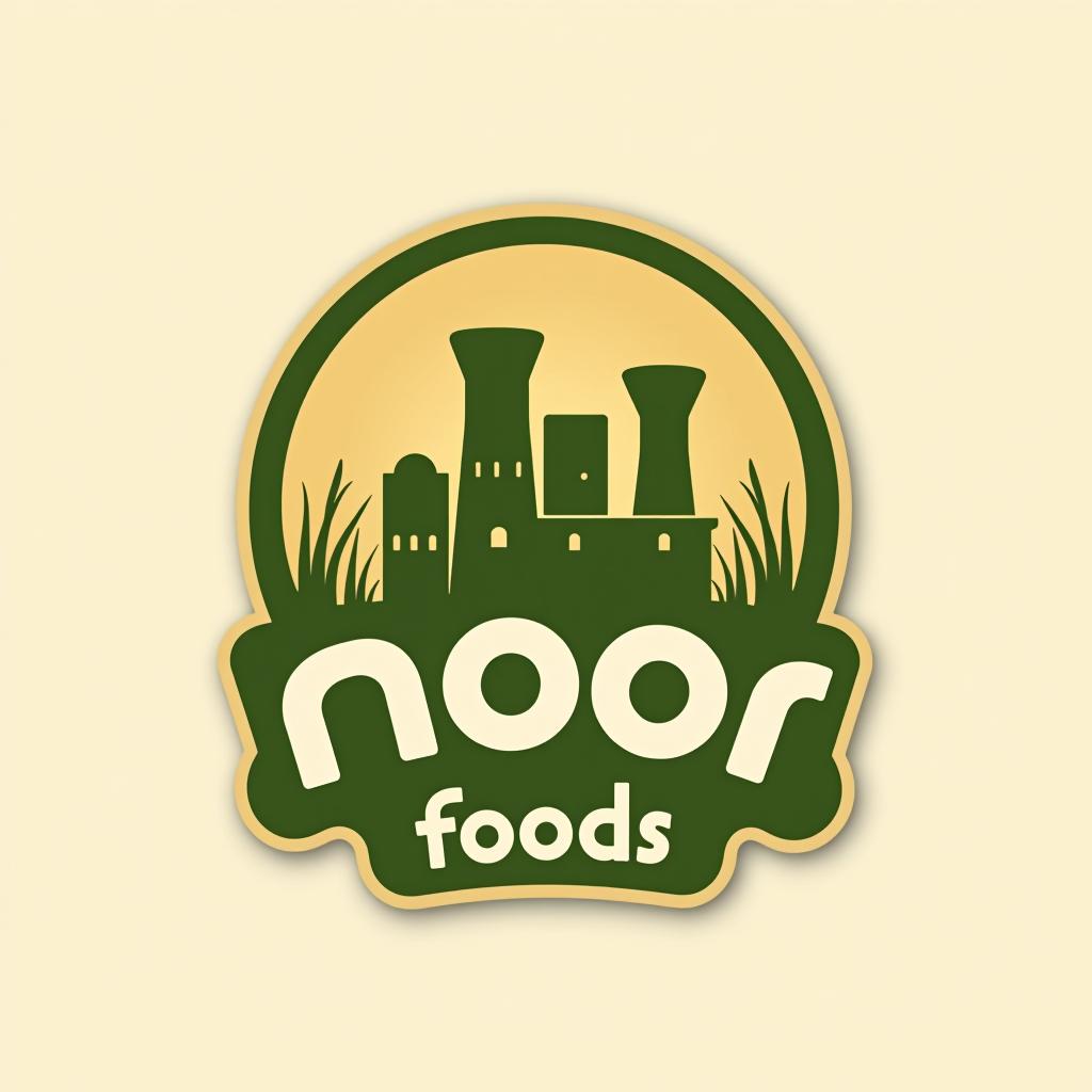  design a logo, for rice factory or industry , with the text 'noor foods'.