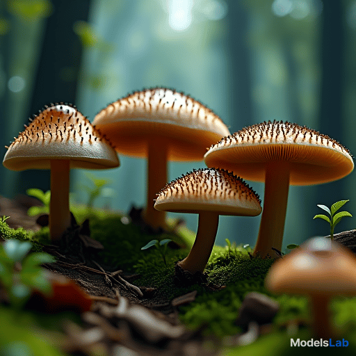  a mystical forest where wise, ancient mushrooms like chaga and lion's mane reside, offering their antioxidant powers to those who seek better brain health. hyperrealistic, full body, detailed clothing, highly detailed, cinematic lighting, stunningly beautiful, intricate, sharp focus, f/1. 8, 85mm, (centered image composition), (professionally color graded), ((bright soft diffused light)), volumetric fog, trending on instagram, trending on tumblr, HDR 4K, 8K