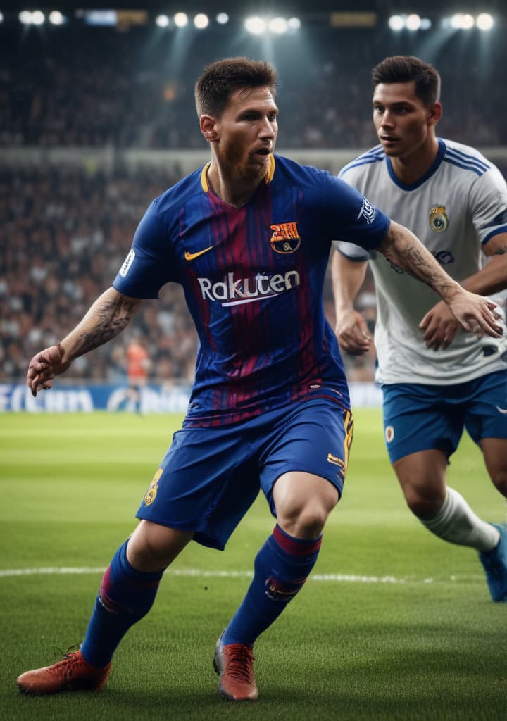 Messi beating ronaldo highly detailed,studio lighting,professional,vivid colors, cinematic lighting, HDR, UHD, 4K, 8k, 64K