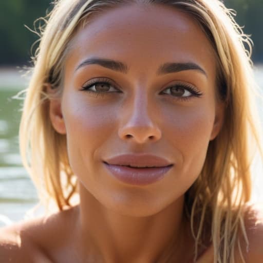 blonde tanned woman. She's in the water up to her nostrils