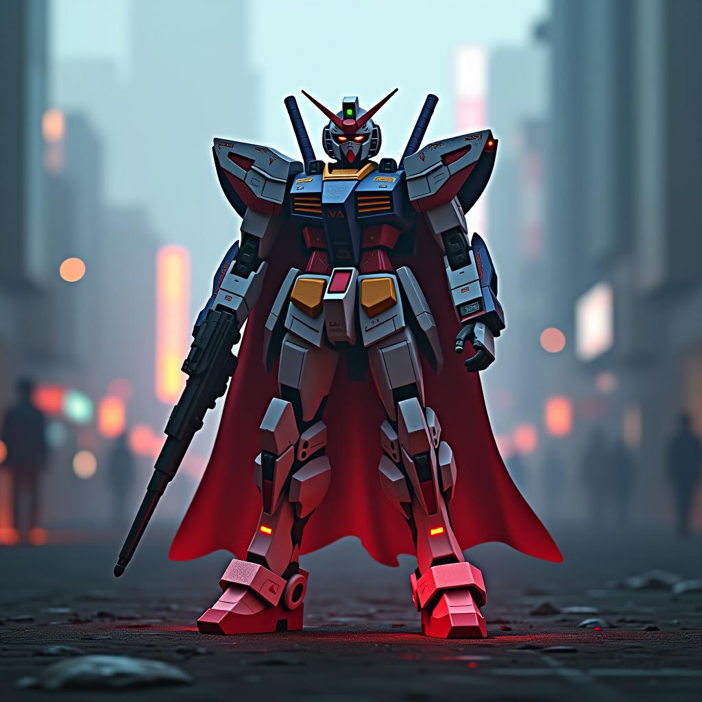  a hyper realistic gundam in a warzone hyperrealistic, full body, detailed clothing, highly detailed, cinematic lighting, stunningly beautiful, intricate, sharp focus, f/1. 8, 85mm, (centered image composition), (professionally color graded), ((bright soft diffused light)), volumetric fog, trending on instagram, trending on tumblr, HDR 4K, 8K